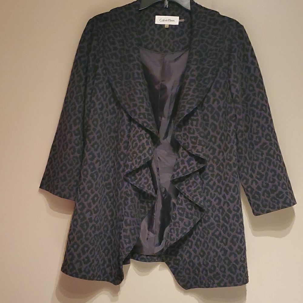 Calvin Klein cheetah print open front blazer